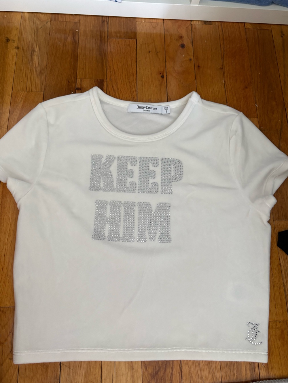 Juicy Couture KEEP HIM White Velour Tee